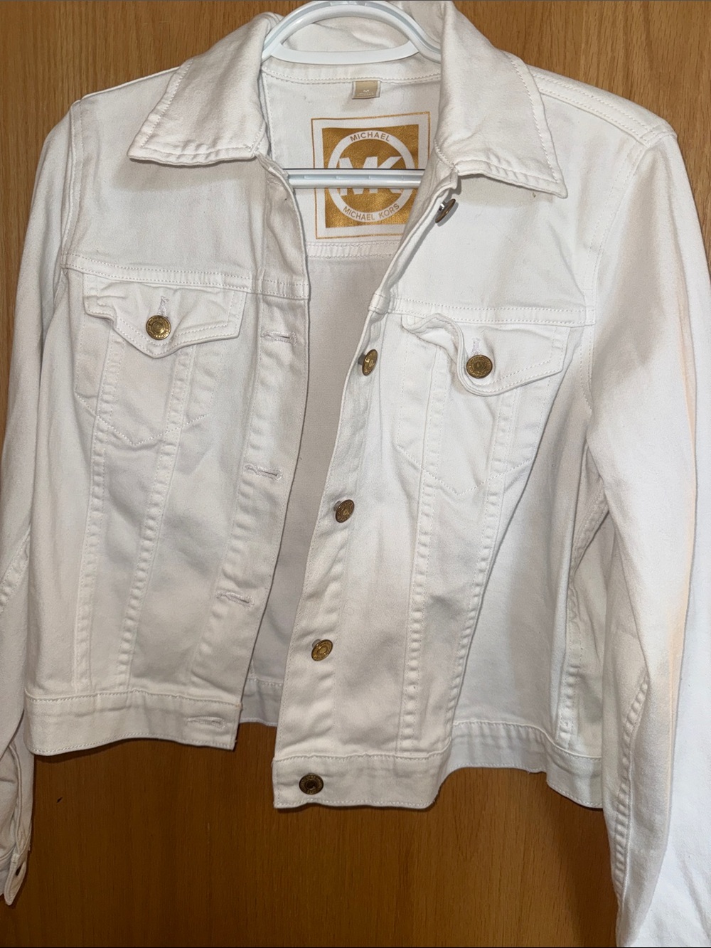Michael Kors White Denim Jacket with Gold-Tone Buttons